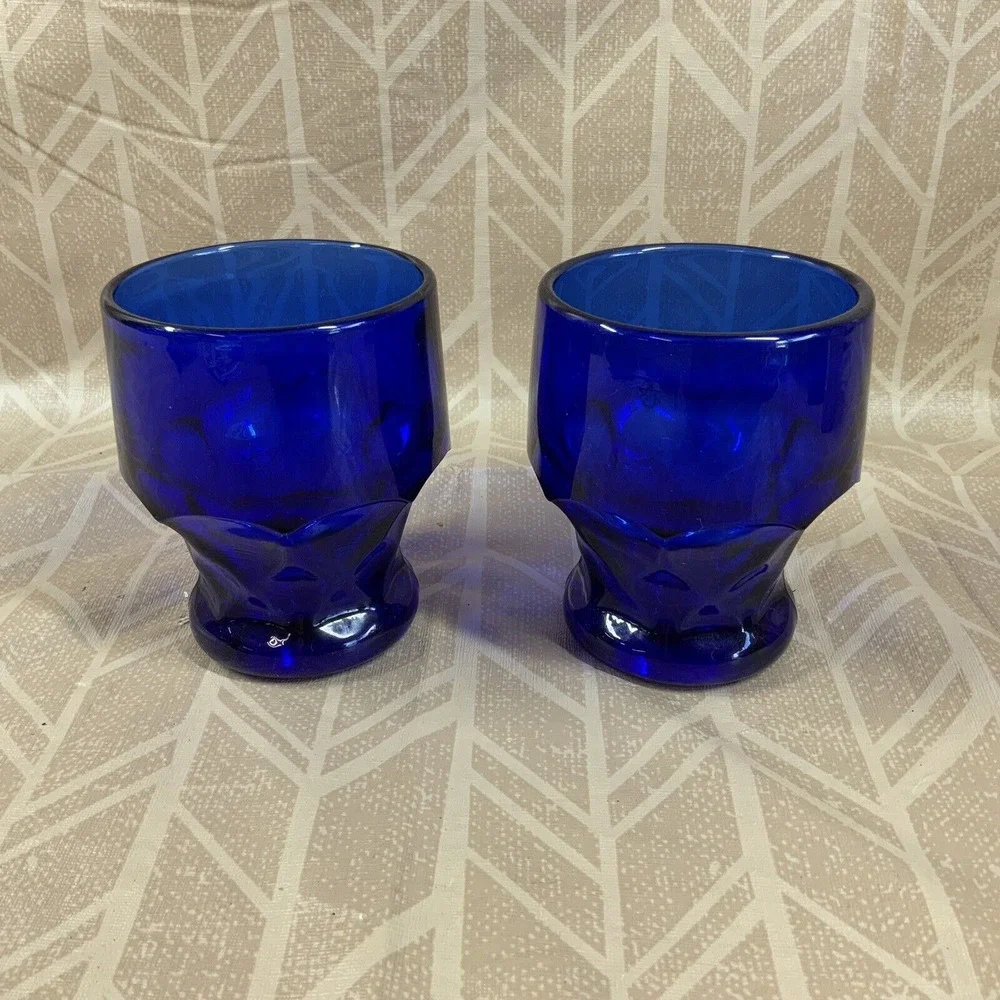 Vintage Viking Cobalt Blue‎ Arlington Tumbler Drinking Glasses Set Of 2 EUC 4